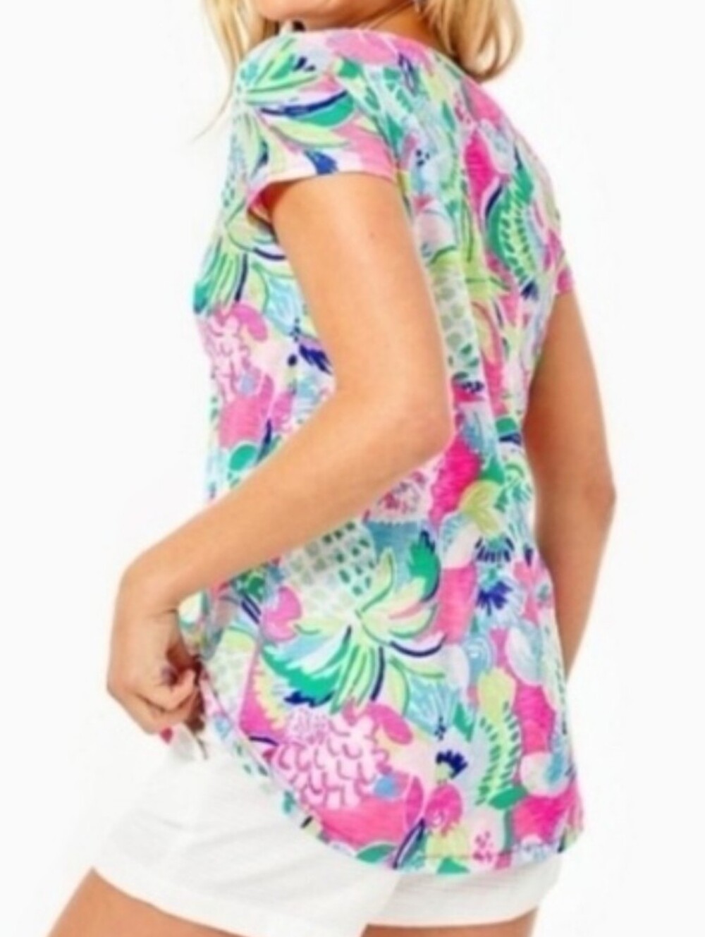 Lilly Pulitzer Women's Floral Print V-Neck Casual Short Sleeve Blouse